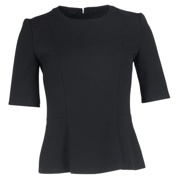 Boss by Hugo Boss Short Sleeve Peplum Top in Black Wool